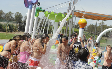 Having fun at Aquamoves splash park.