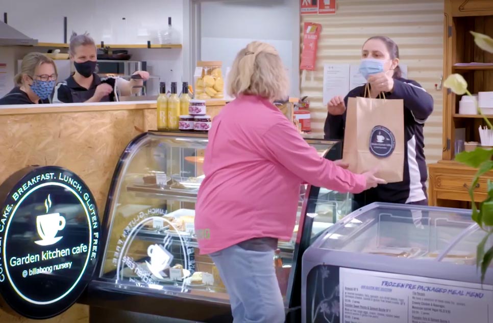 Cafe takeaway order with masks